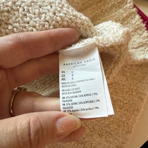 American Eagle Fair Isle Fisherman Cream Oatmeal Women’s Sweater Large - Picture 10 of 12